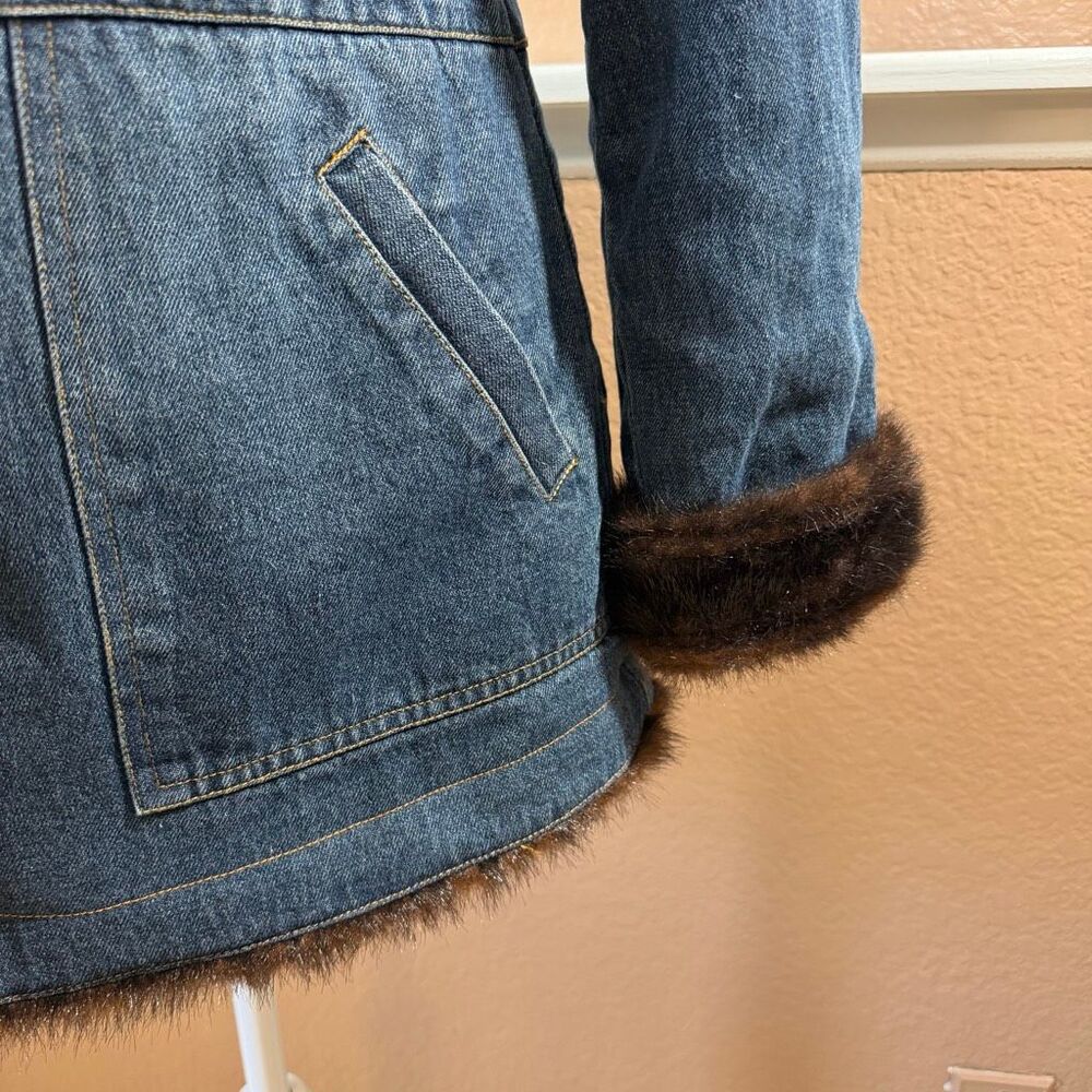 Vintage Marvin Richard’s Fur Lined Denim Jacket Blue Jean Sz M Penny Lane Chic - Picture 3 of 7